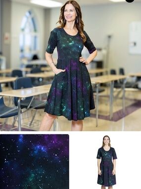 Svaha Nebula Galaxy Dress XL Cotton | Pockets | Elbow Sleeve | EUC